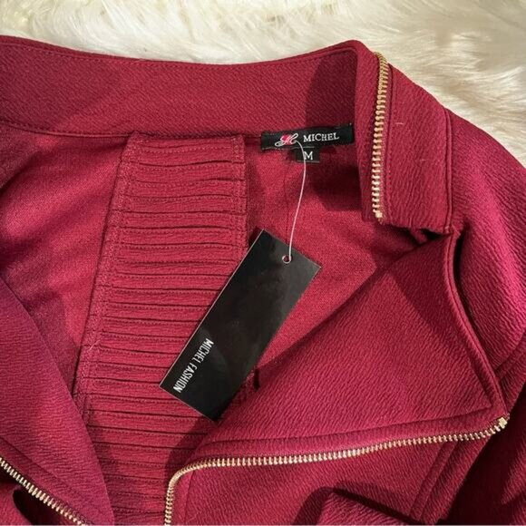 NEW Michel Cropped Open Zipper Lattice Panel Casual Layering Blazer Jacket M NWT - Picture 13 of 14